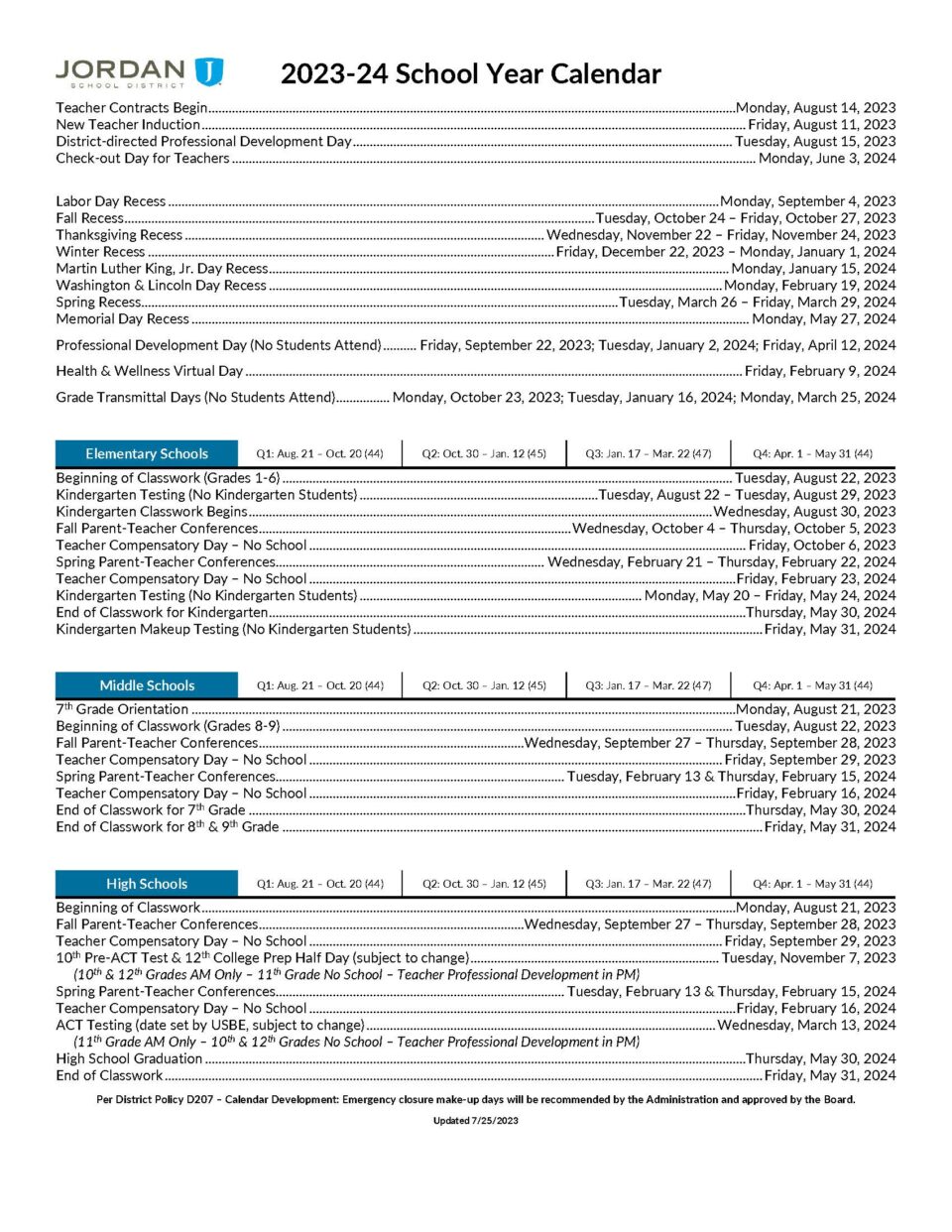 2023-2024 School Calendar – Rocky Peak Virtual Elementary